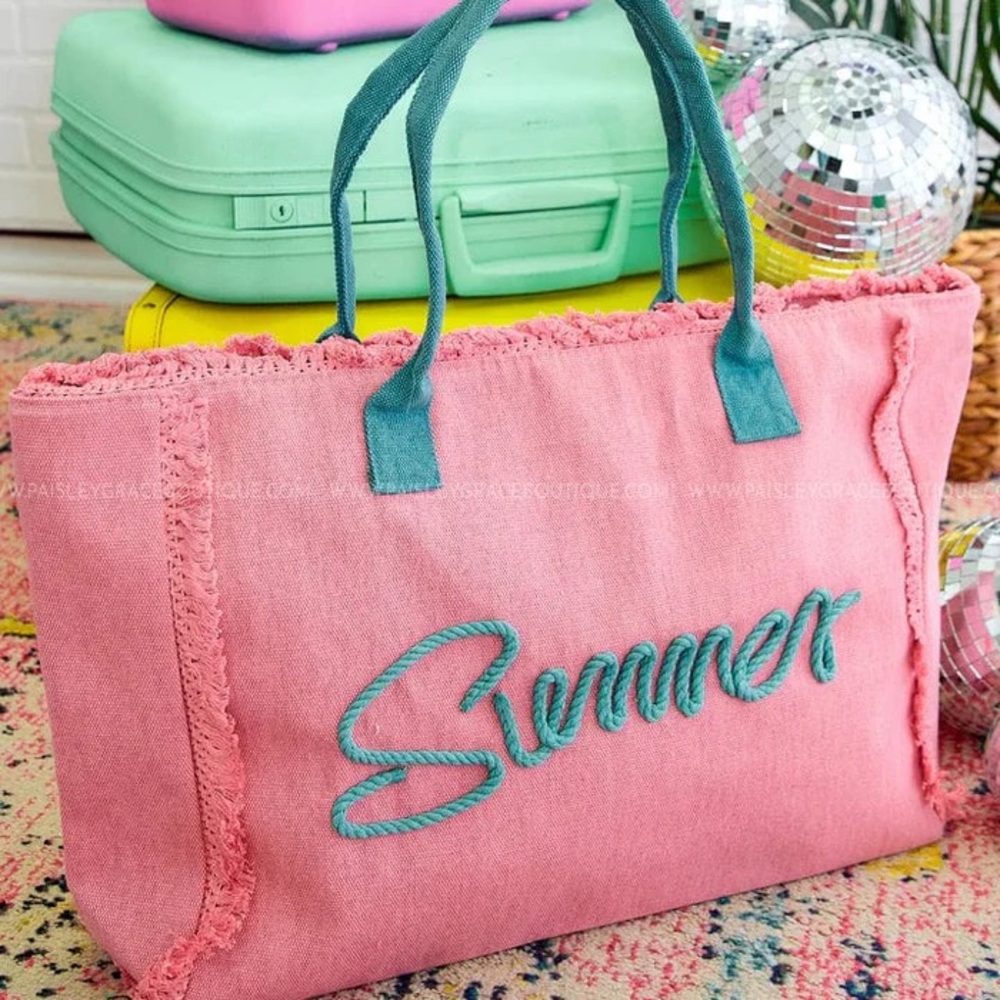 Summer Pink and Teal Tote Bag - Picture 2 of 9